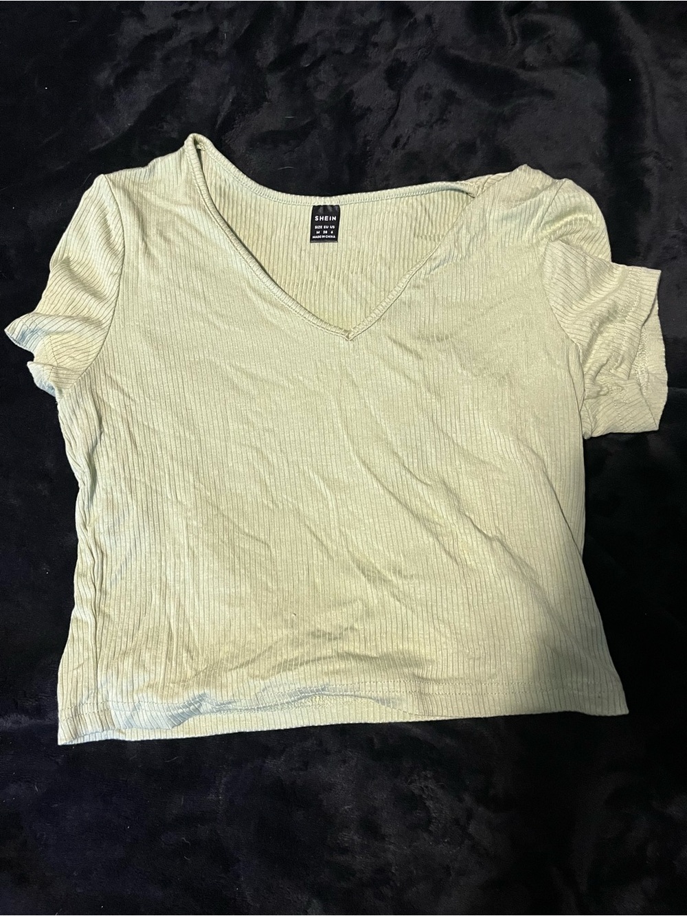 SHEIN Mint Ribbed V‑Neck Short Sleeve Tee
